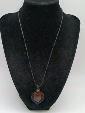 Unisex Necklace Woven Macramé Thread Natural Leopardite Stone